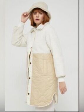 Abercrombie & Fitch Cream & Beige Quilted Sherpa-Trim Coat Longline L
